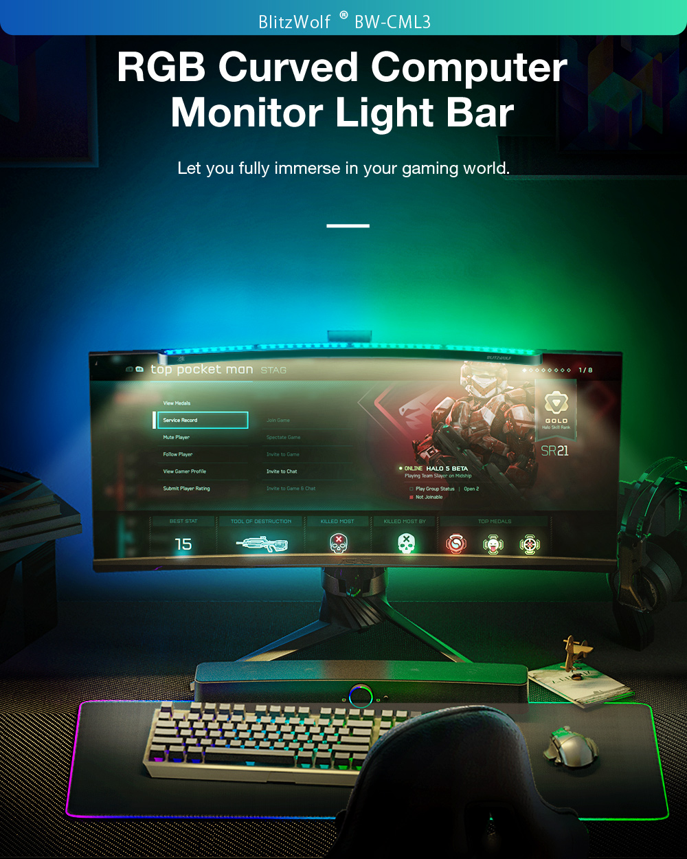 RGB monitor LED lámpa ívelt monitorokhoz